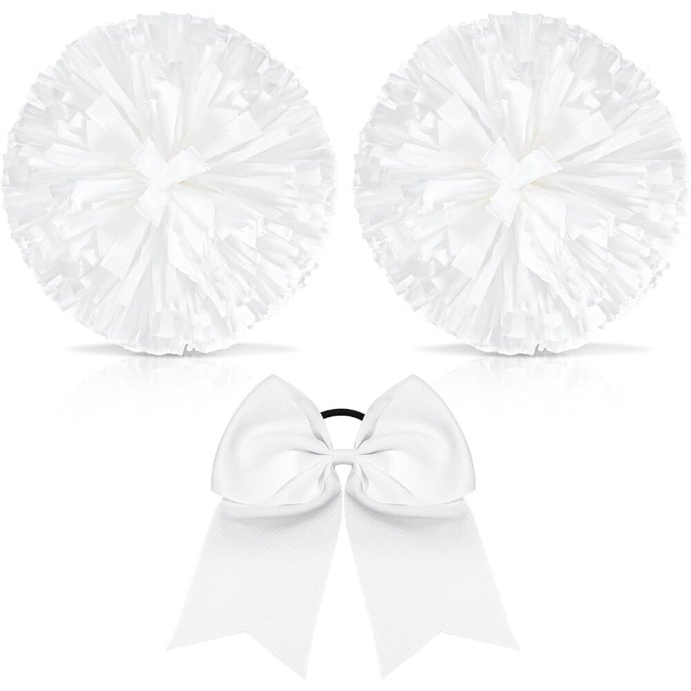 3 Pcs Cheerleading Pom Poms and Large Cheerleader Hair Bow Metallic Cheer Suppli - Picture 1 of 6
